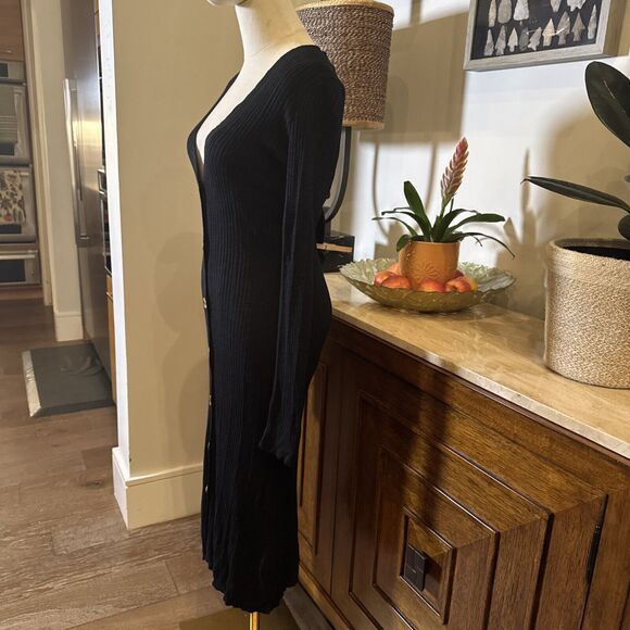 New Free People Date Night Long Sweater Dress Size Small Black Ribbed Buttons - Picture 9 of 13
